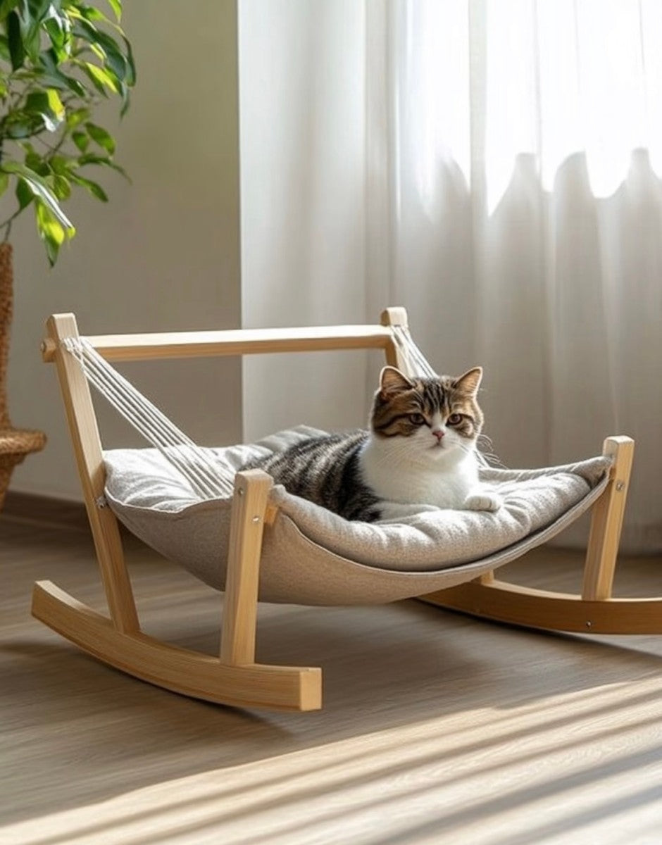 Modern Wooden Cat Hammock Bed – Stylish and Comfortable Lounger for Cats