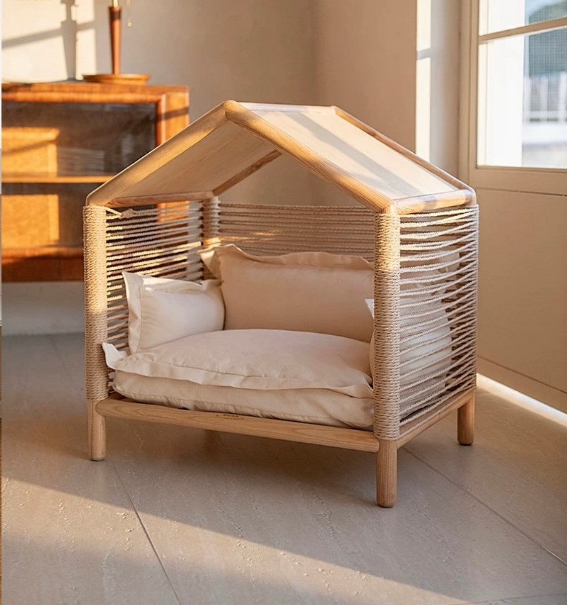Minimalist Rope-Woven Pet House – Cozy Indoor Bed for Cats and Small Dogs