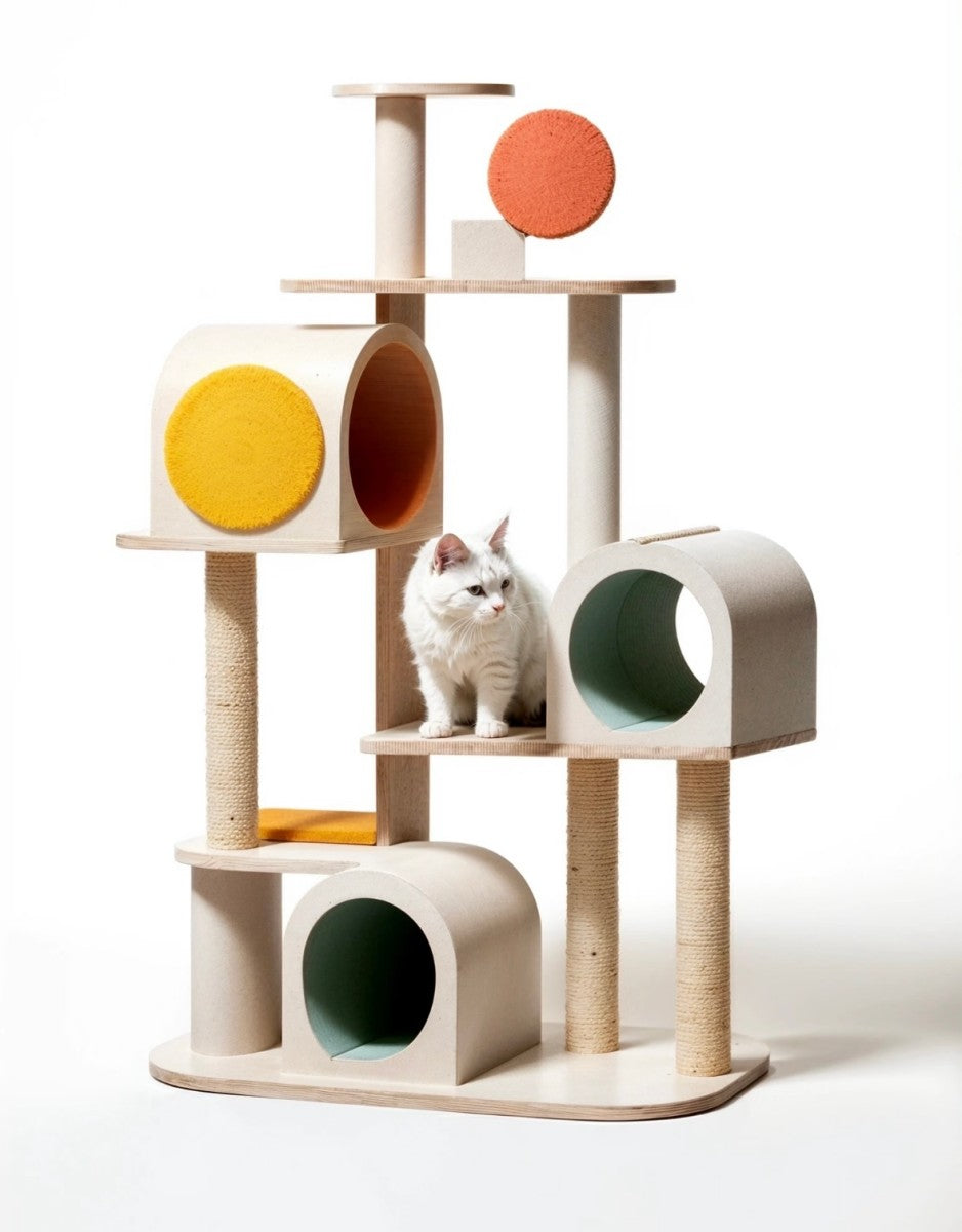 Modern Multi-Pod Cat Tree – Colorful Cat Condo Tower with Hideouts