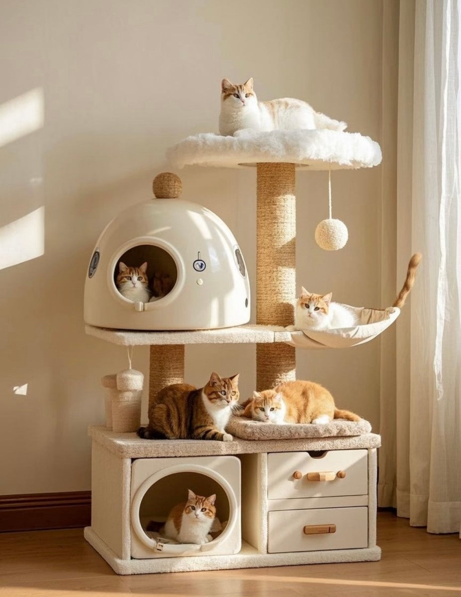 Space Capsule Multi-Cat Tree Tower – Large Cat Condo with Cozy Pods
