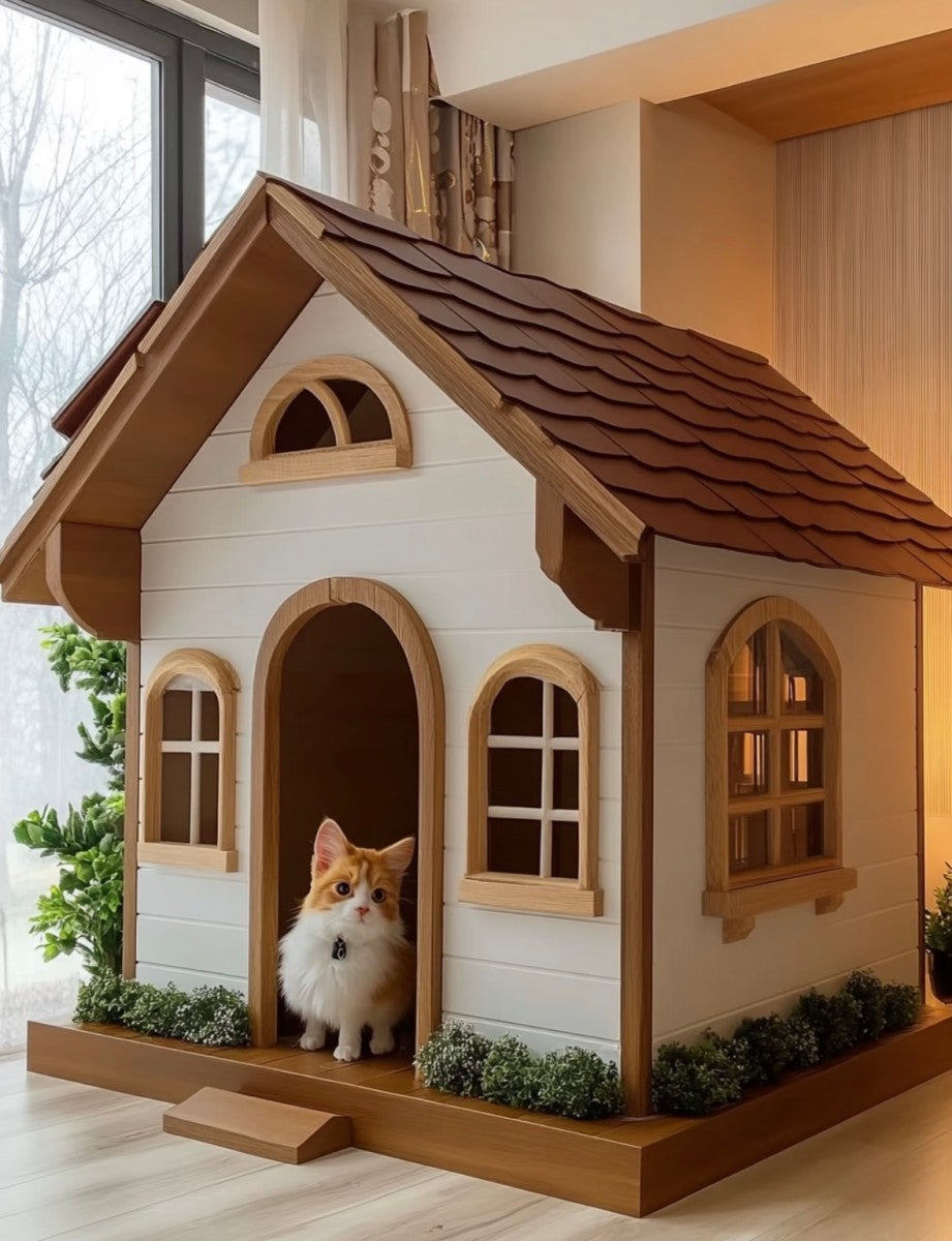 Luxury Wooden Cat Villa House – Spacious Indoor Pet Mansion