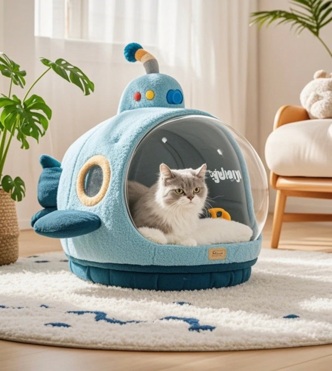 Submarine Cat House – Creative Pet Bed with Transparent Dome Window