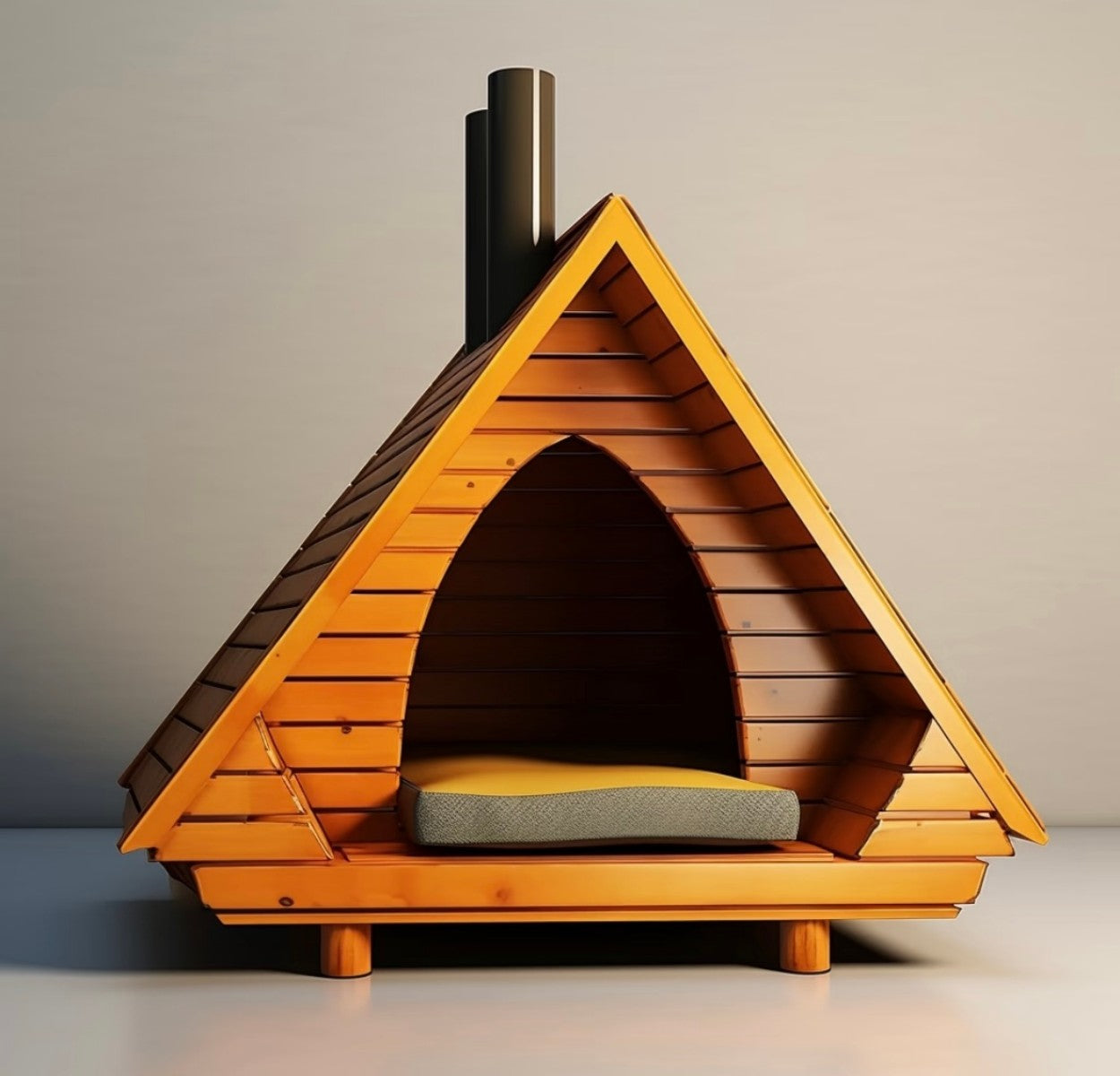 Modern A-Frame Wooden Dog House – Stylish Indoor Cabin with Cushion