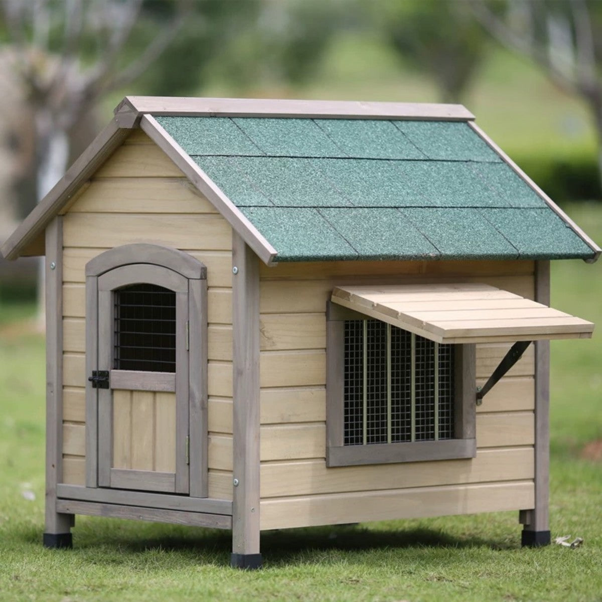 Outdoor Wooden Pet House – Weatherproof Dog & Cat Shelter with Window