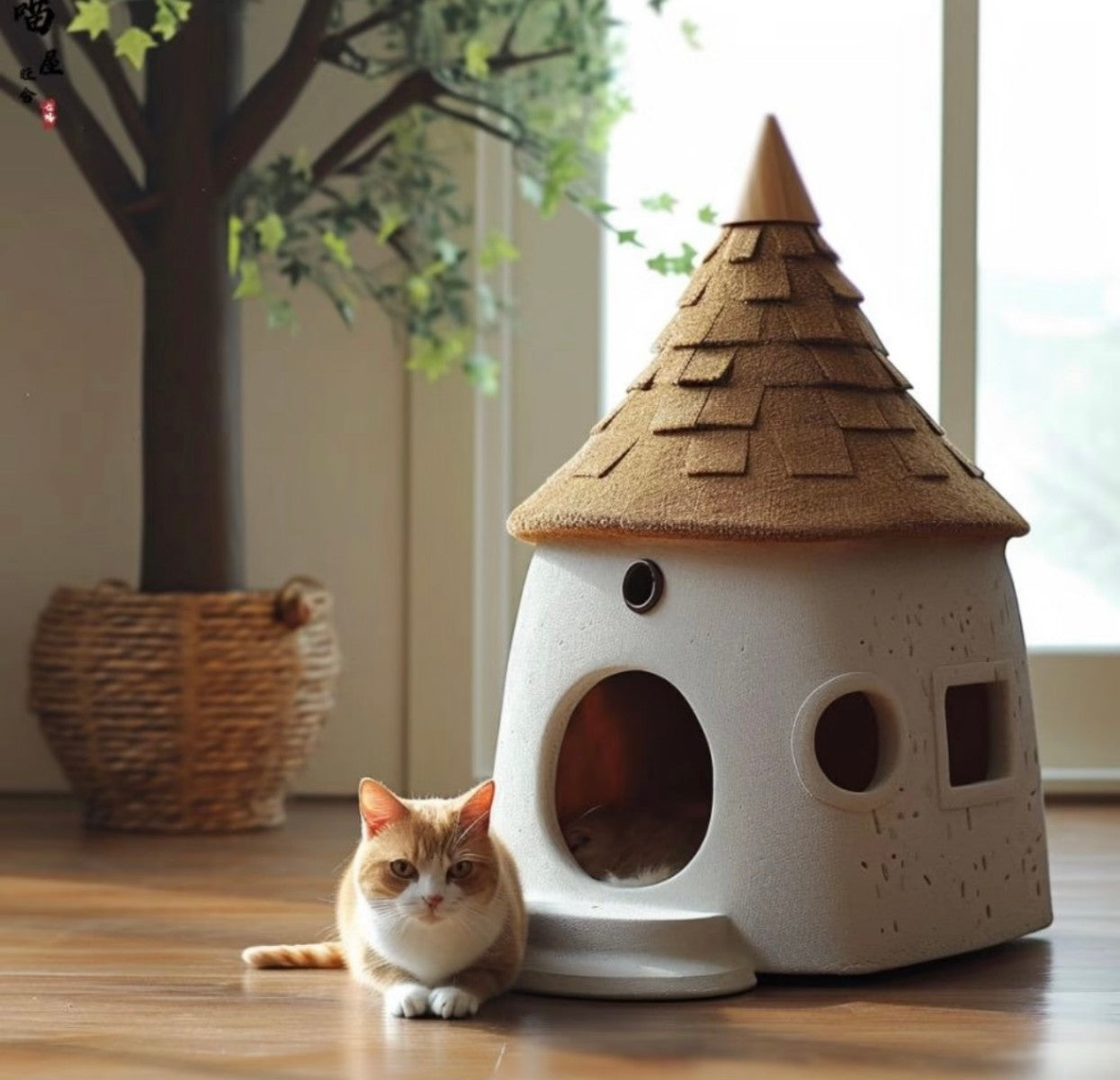 Fairy Tale Cat House – Enclosed Cat Hideaway with Pointed Roof
