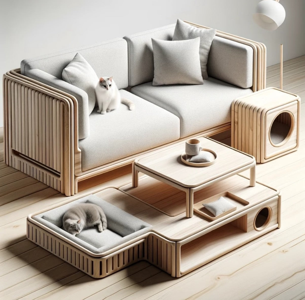 Modern Pet Sofa Set – Luxury Cat & Dog Couch with Tunnel and Table