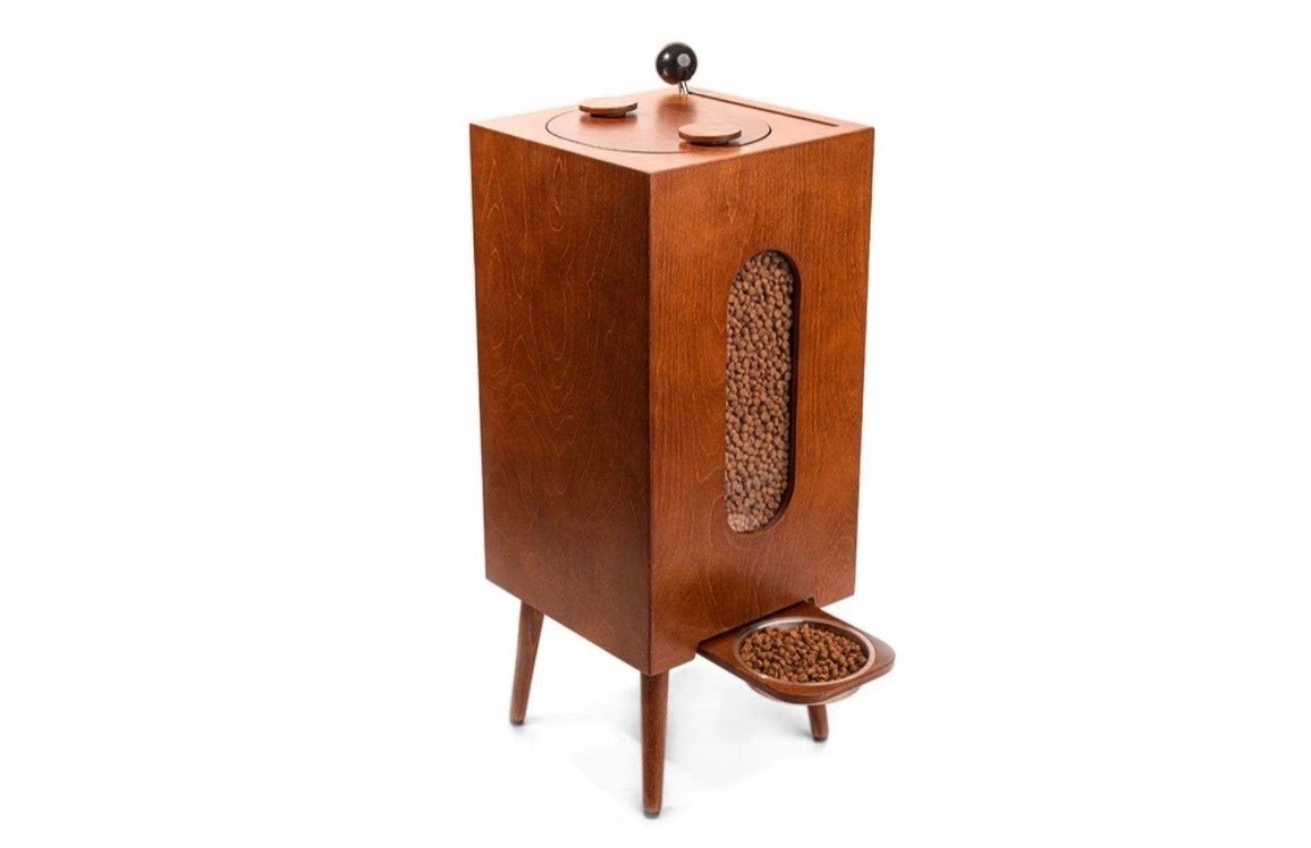 Mid-Century Modern Pet Food Dispenser – Stylish Automatic Feeder for Cats & Dogs