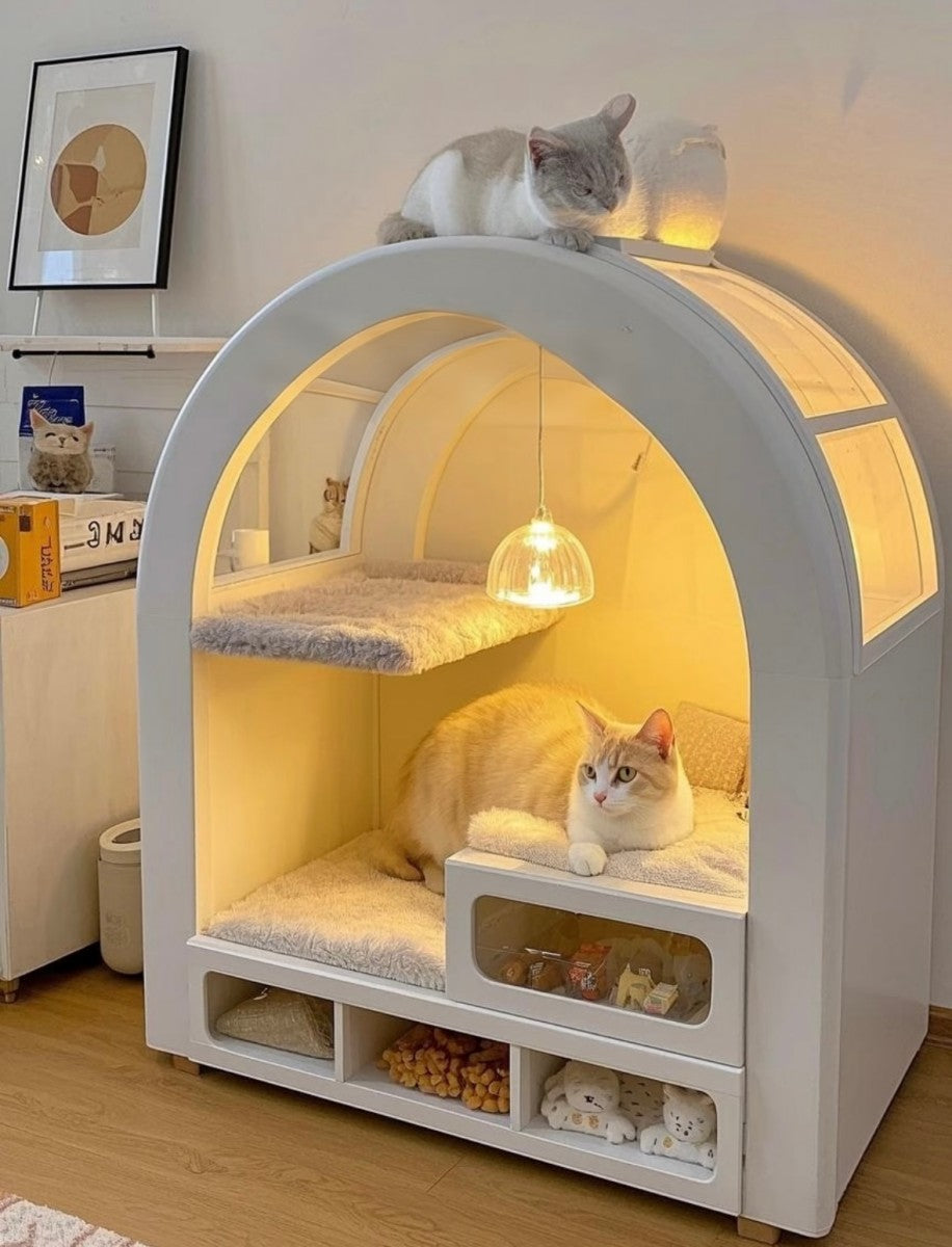 Modern Multi-Level Cat House with Soft Lighting – Luxury Indoor Cat Furniture