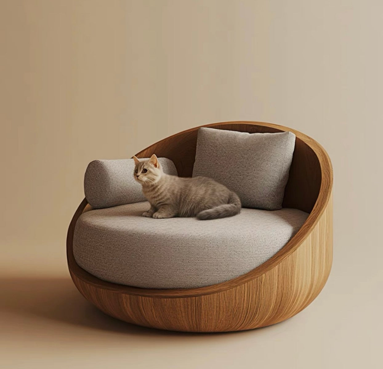 Modern Round Cat Sofa – Luxury Wooden Pet Lounge for Cats