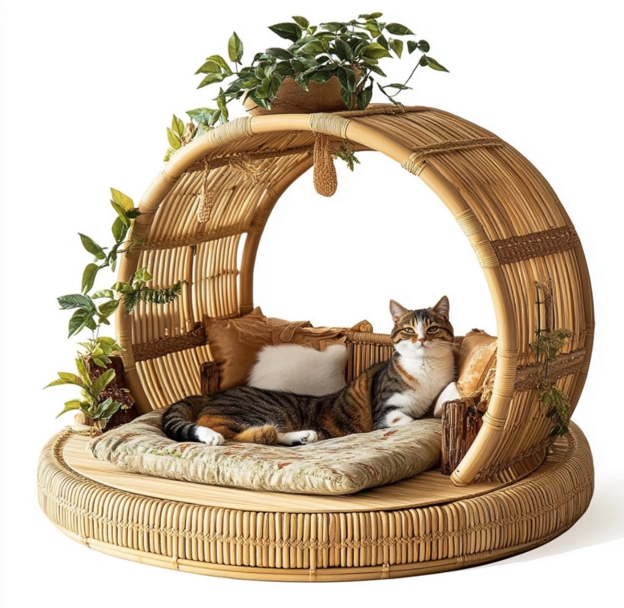 Natural Rattan Enclosed Cat Bed – Eco-Friendly and Stylish Hideaway for Cats