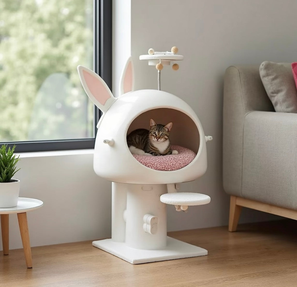 Bunny Ear Cat Tree – Modern Cat Bed with Play Platform