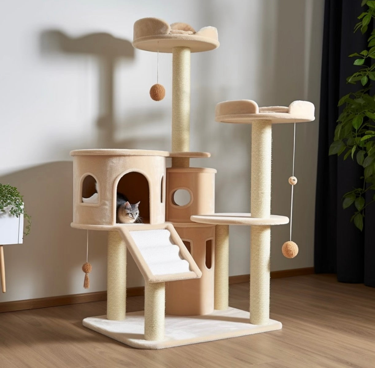 Plush Multi-Level Cat Tree – Cozy Cat Tower with Ramps and Perches
