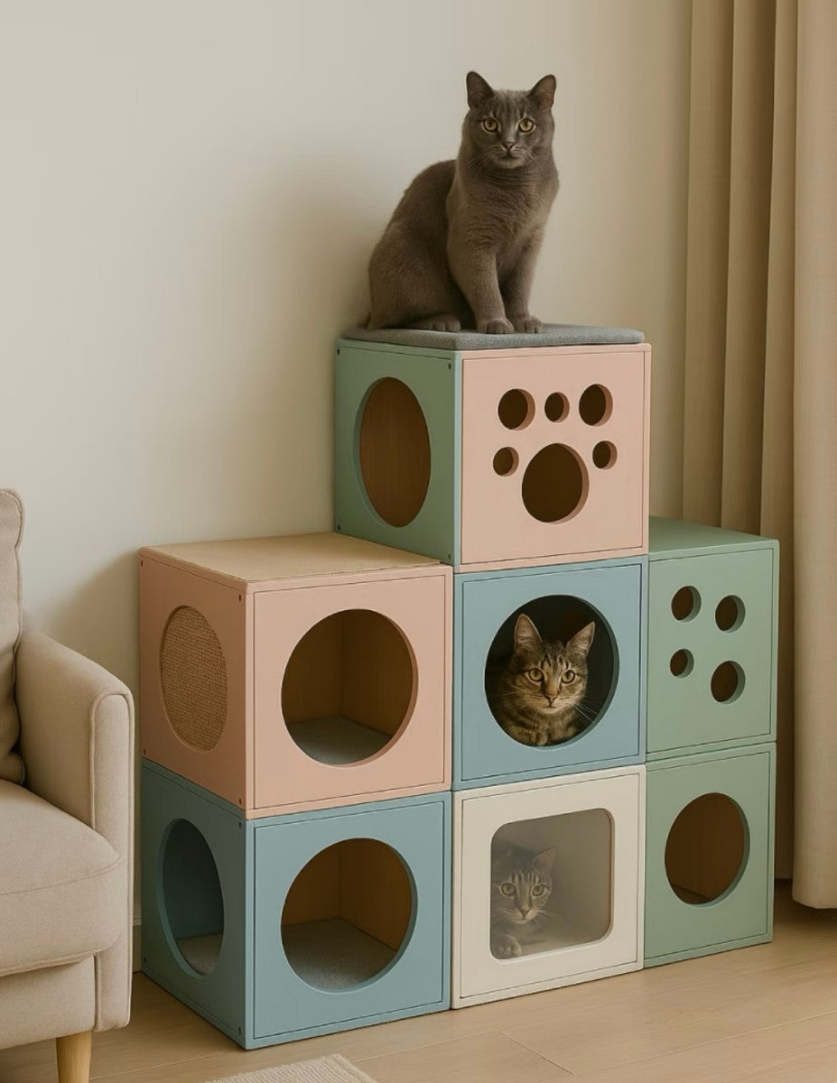 Modular Stackable Cat Condo Cubes – Customizable Cat House System