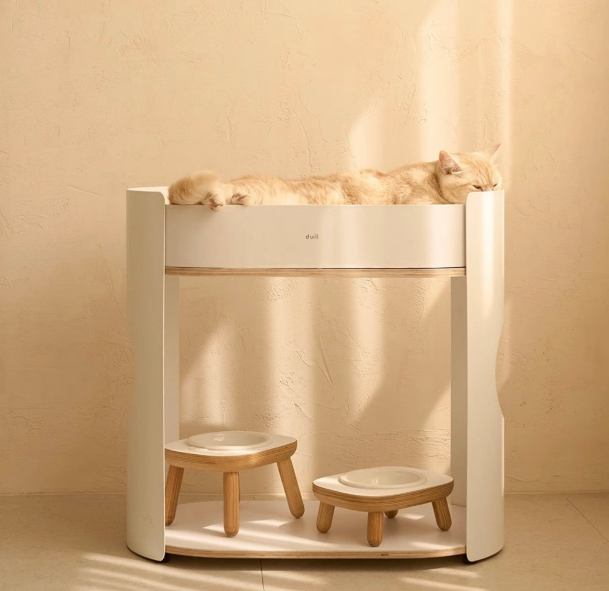Elevated Cat Bed with Built-In Feeding Station – Modern Cat Furniture