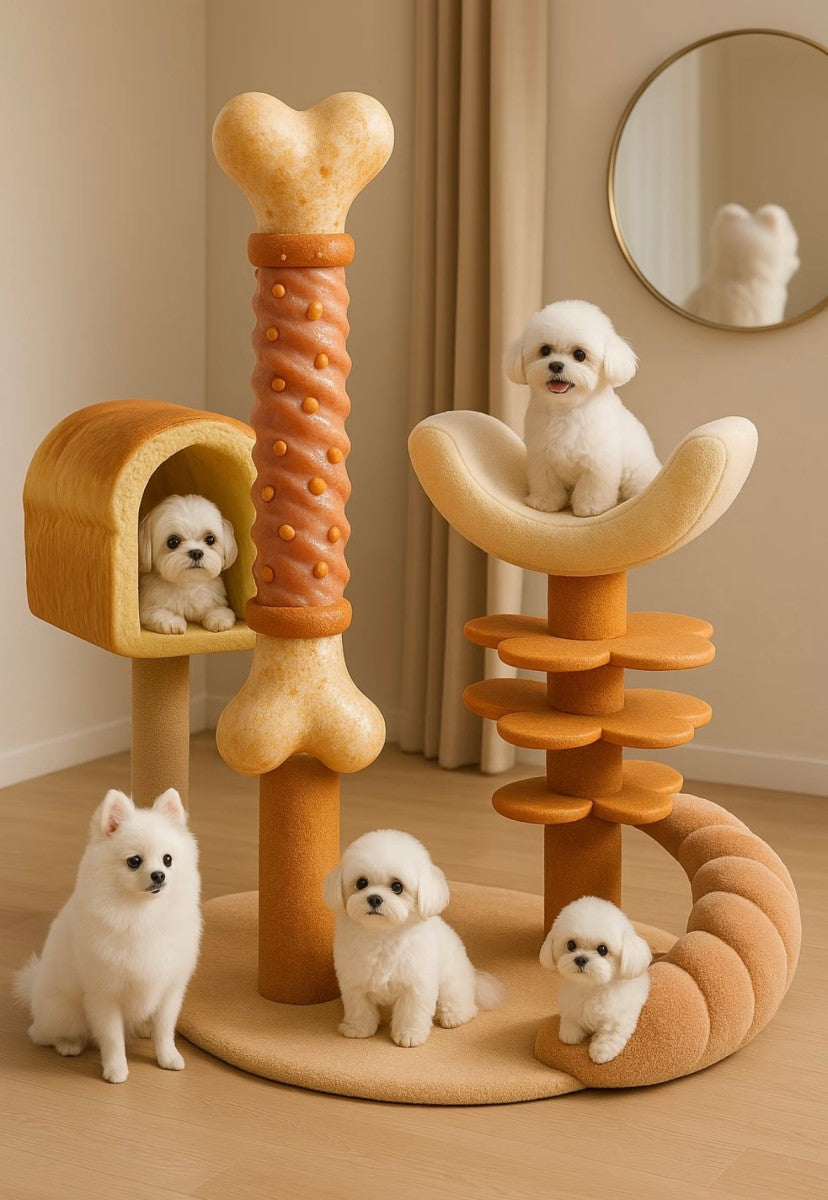 Dog Activity Tower – Bread and Bone Themed Play Structure