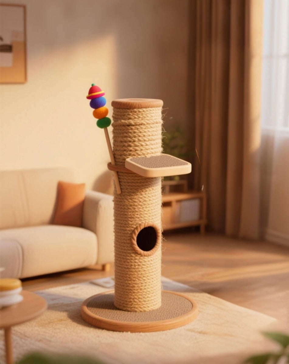 Vertical Cat Scratching Post – Activity Tower with Perch and Interactive Toys