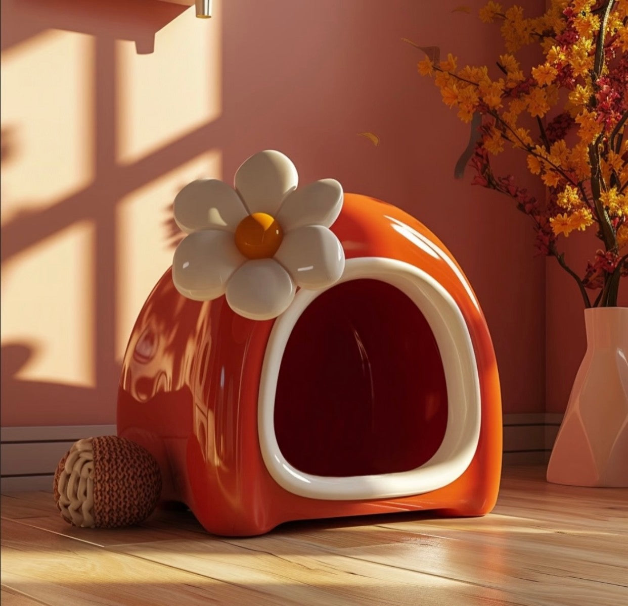 Cute Flower Design Cat House – Cozy Enclosed Pet Hideout