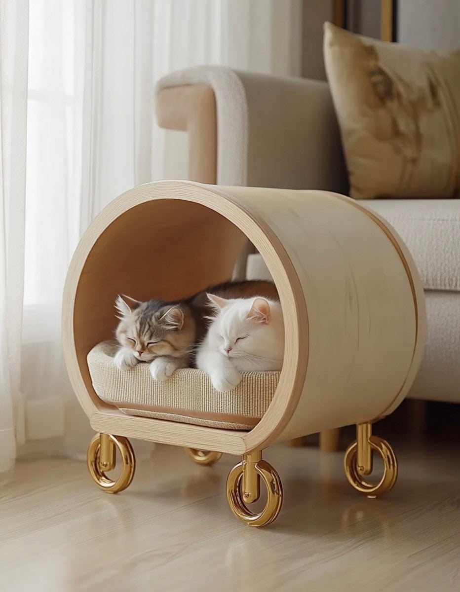 Modern Wooden Pet Sofa on Wheels – Mobile Bed for Cats & Small Dogs