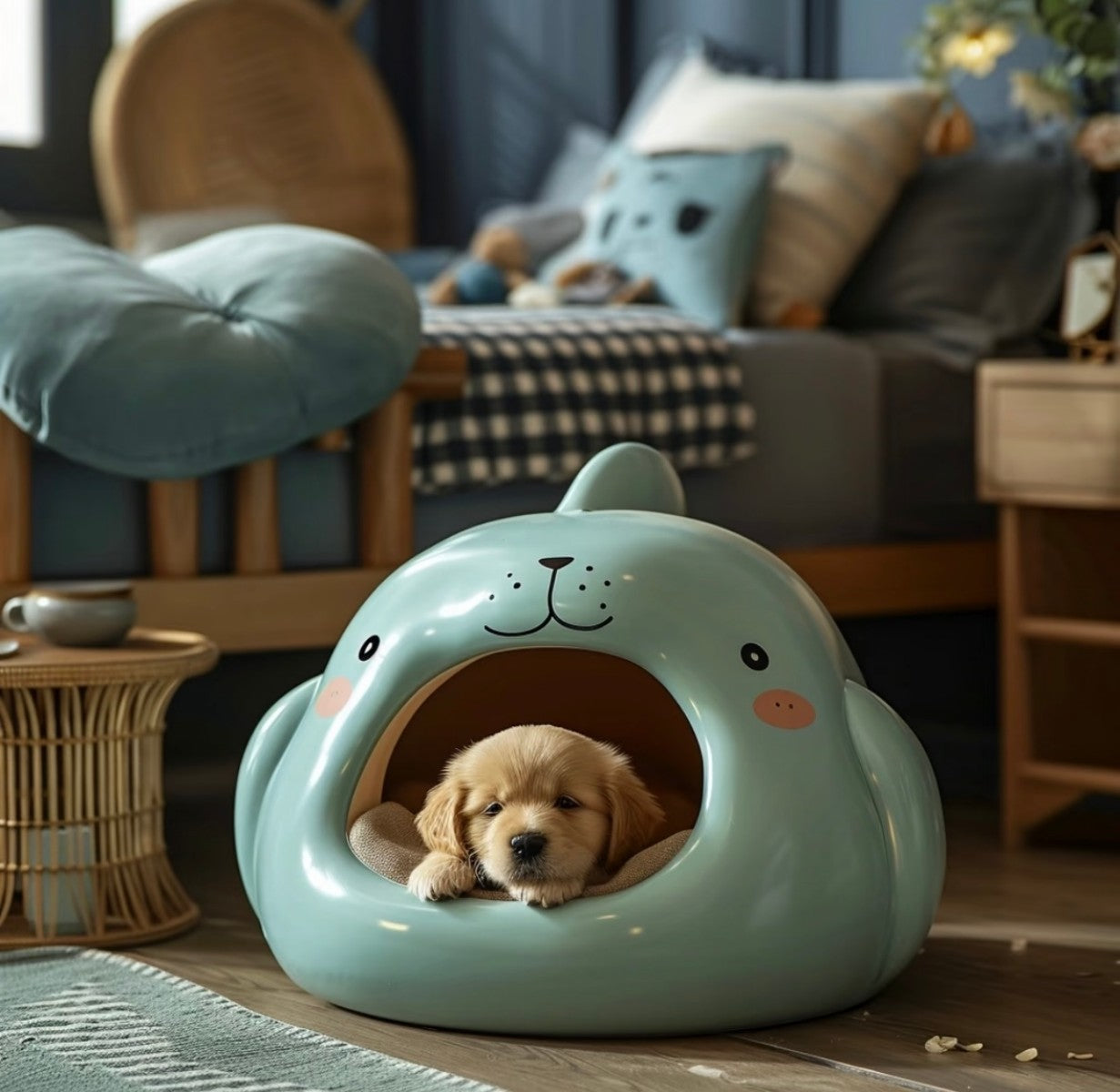 Cute Dolphin Pet House – Cozy Enclosed Bed for Puppies and Kittens