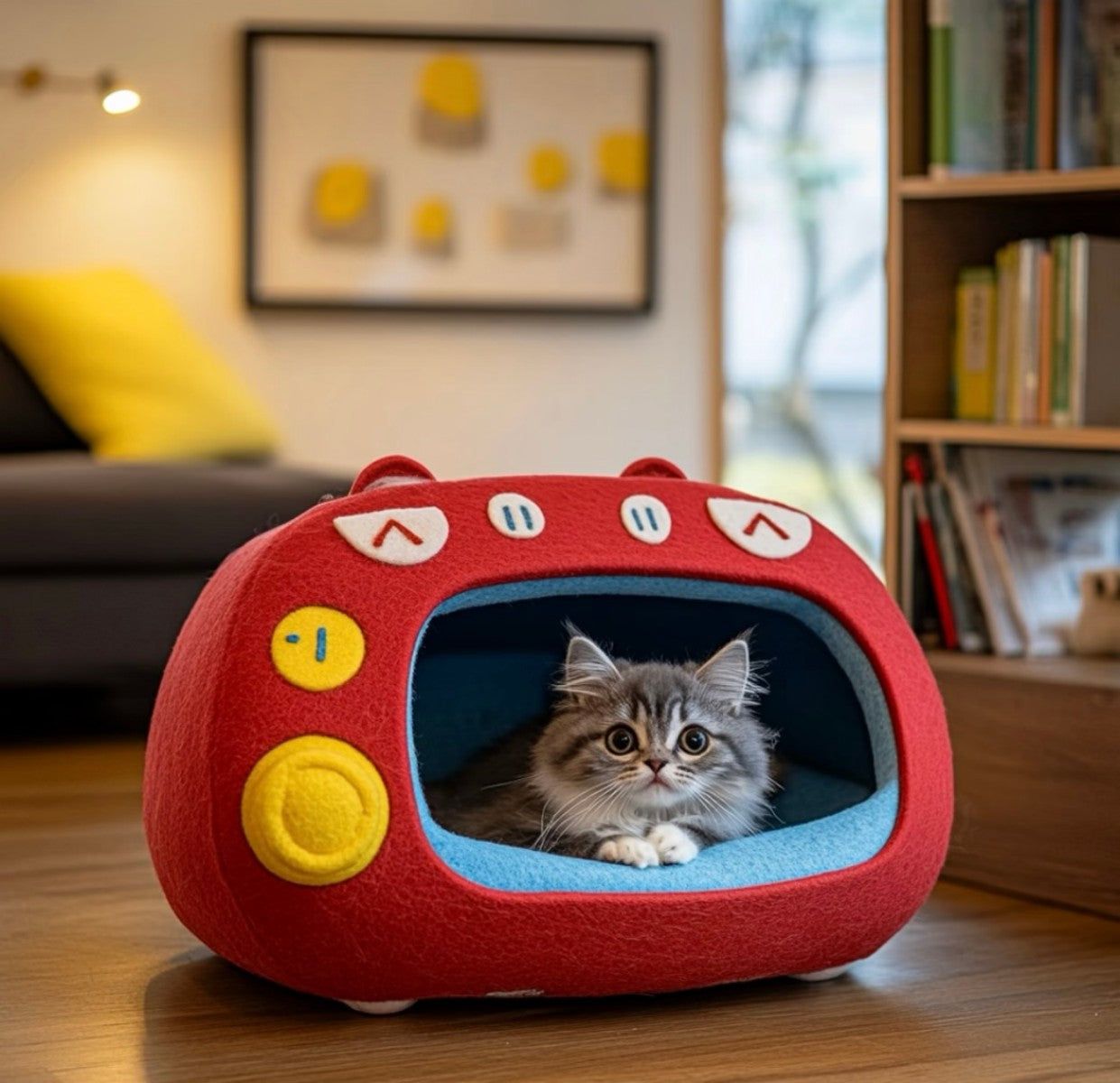 Retro TV Cat House – Cozy Enclosed Bed for Kittens and Cats