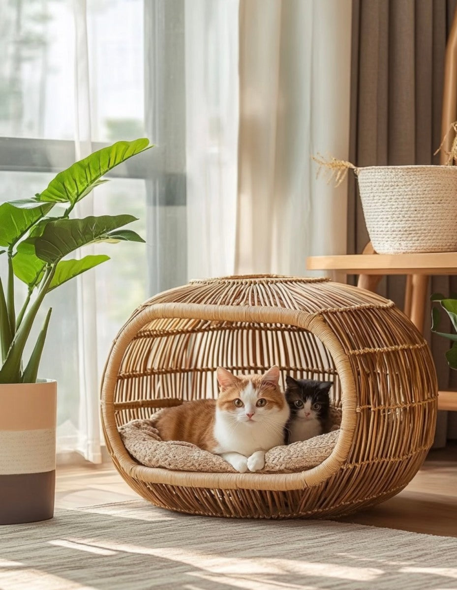 Handwoven Rattan Cat Bed – Natural Cozy Pet Lounge