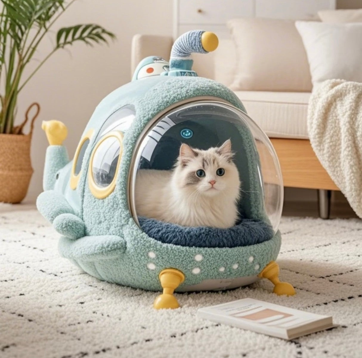 Submarine Cat House – Unique Enclosed Pet Bed with Dome Window