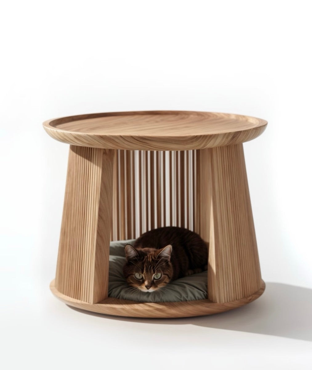 Minimalist Wooden Cat House – Multi-Functional Side Table for Cats