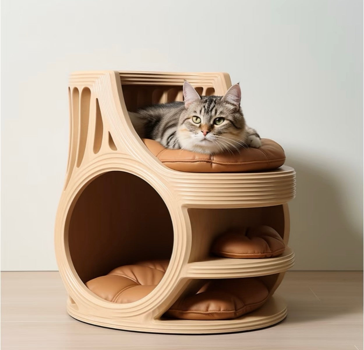 Multi-Level Cat Sofa Condo – Wooden Cat Lounger with Cushions
