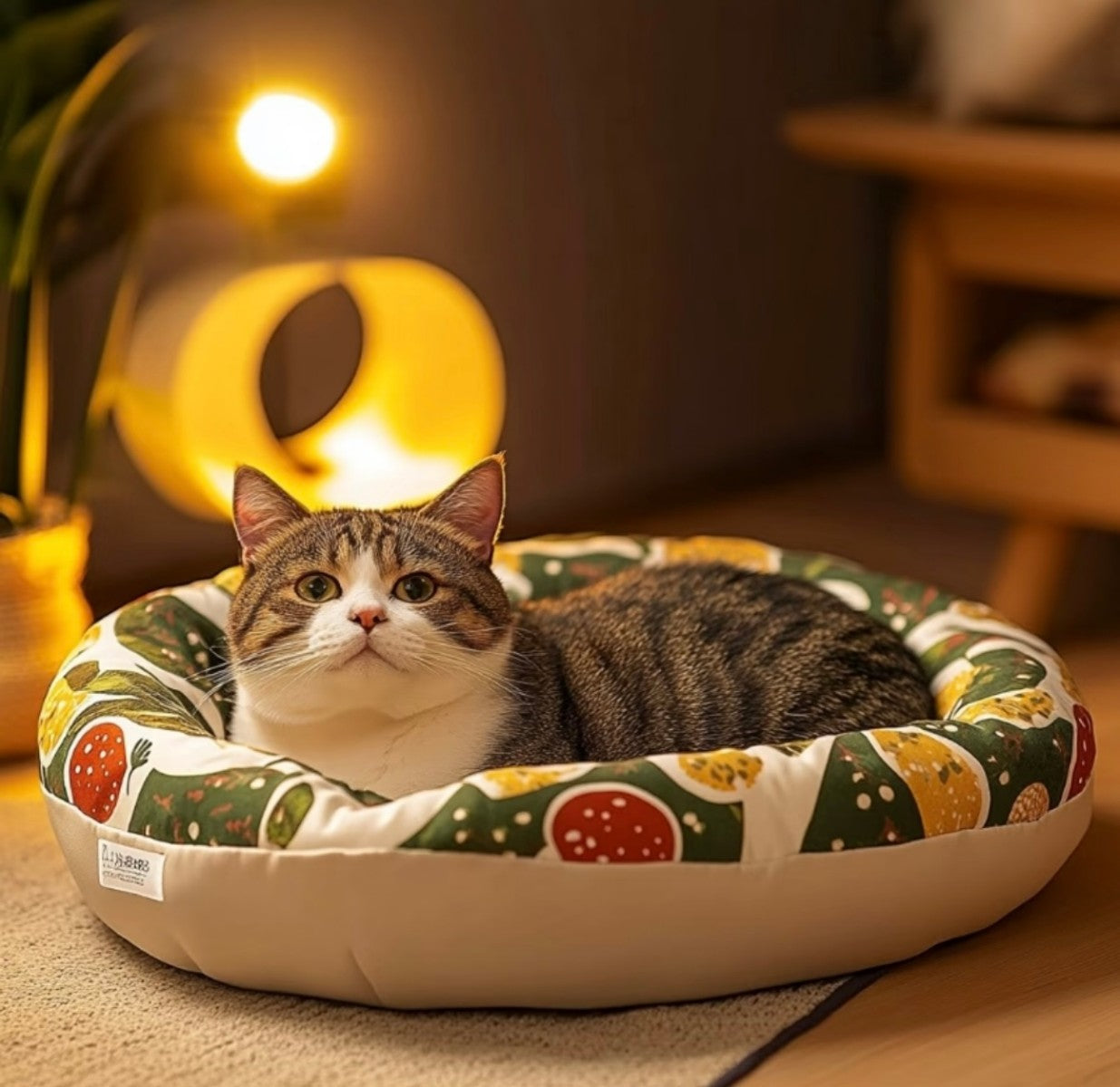 Round Plush Donut Cat Bed – Soft Cuddler for Cats and Small Dogs