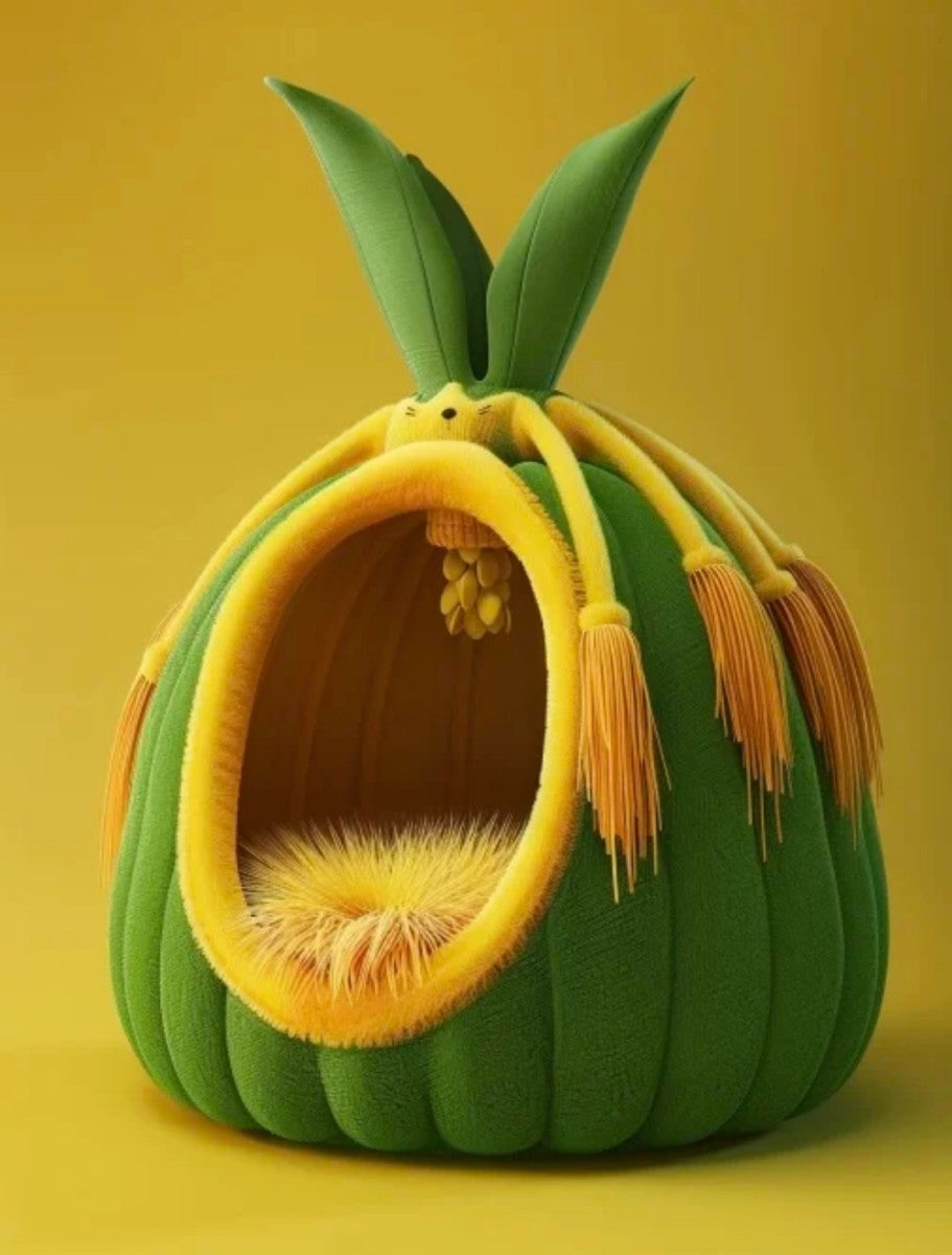 Pineapple Cat House – Cute Enclosed Plush Hideout for Cats