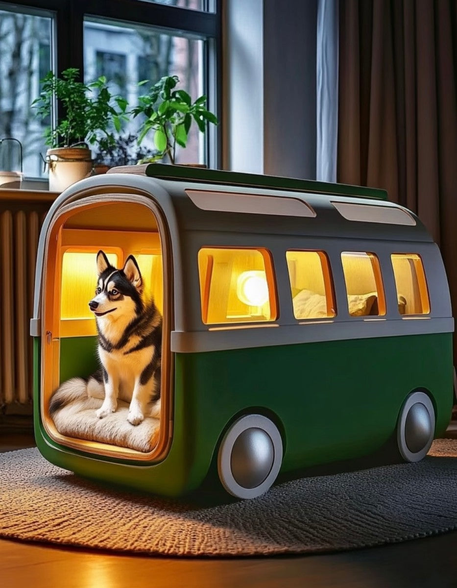 Camper Van Dog House – Modern Indoor Pet House with Lights