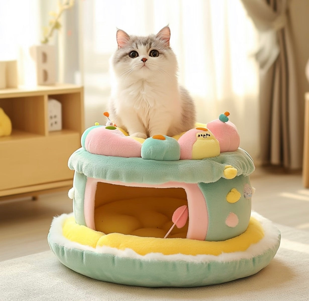 Double Layer Pastel Cat House – Plush Two-Tier Bed for Cats and Kittens