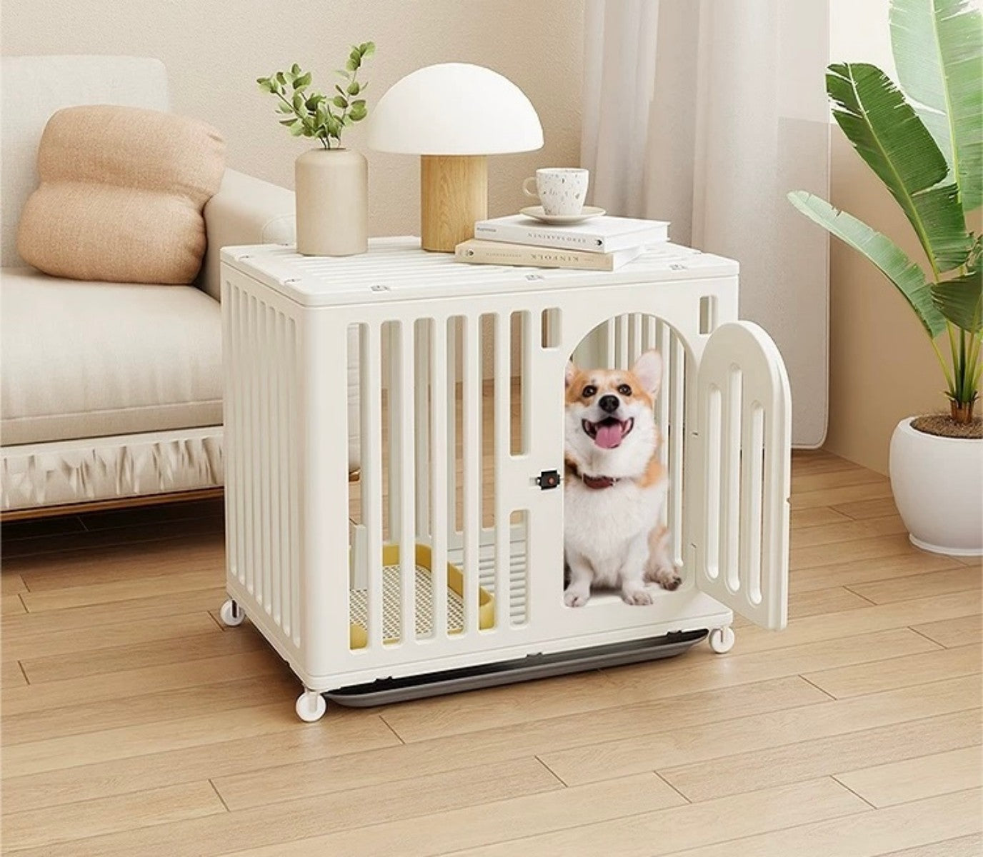 Modern Rolling Pet House – Indoor Dog & Cat Crate with Wheels