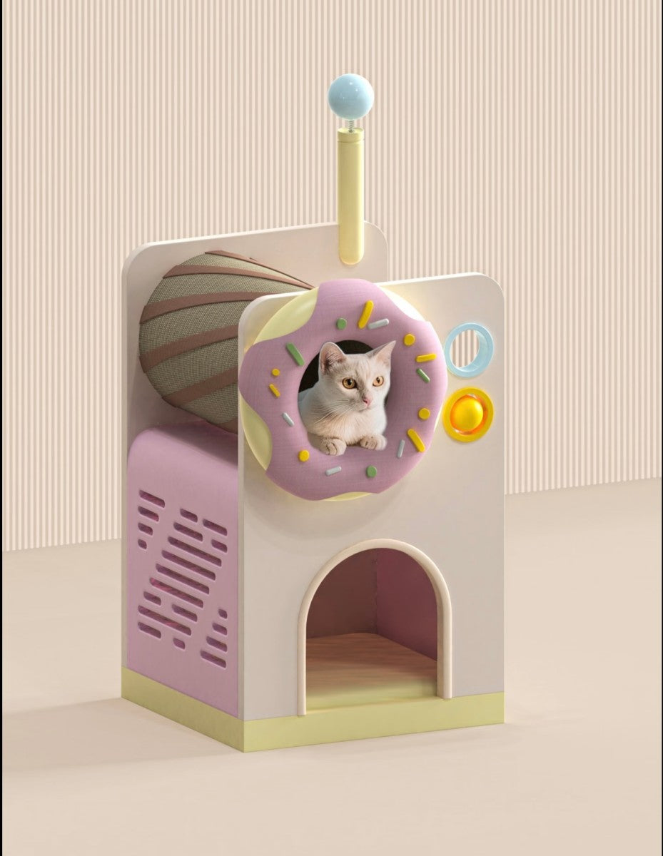 Donut Cat Tree – Creative Cat Tower with Tunnel and Playhouse