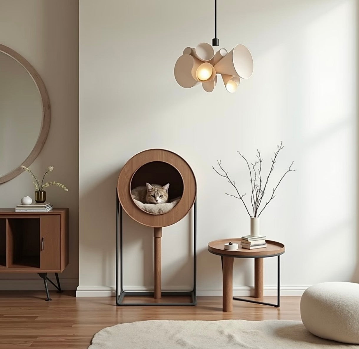 Elevated Wooden Cat House – Raised Cat Bed with Soft Cushion