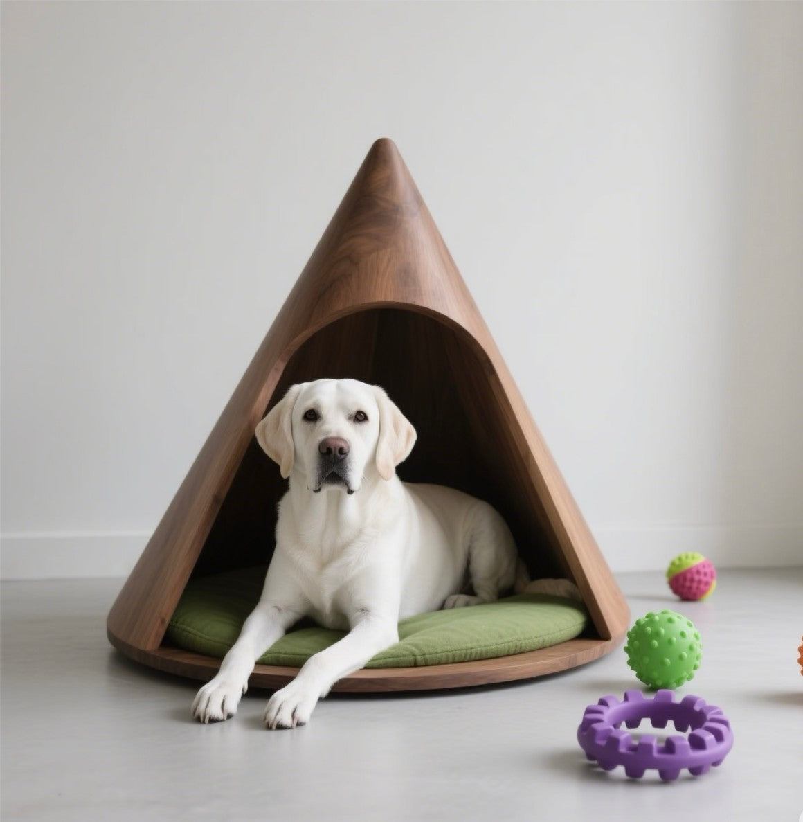Modern Wooden Dog House – Indoor Cone-Shaped Pet Shelter