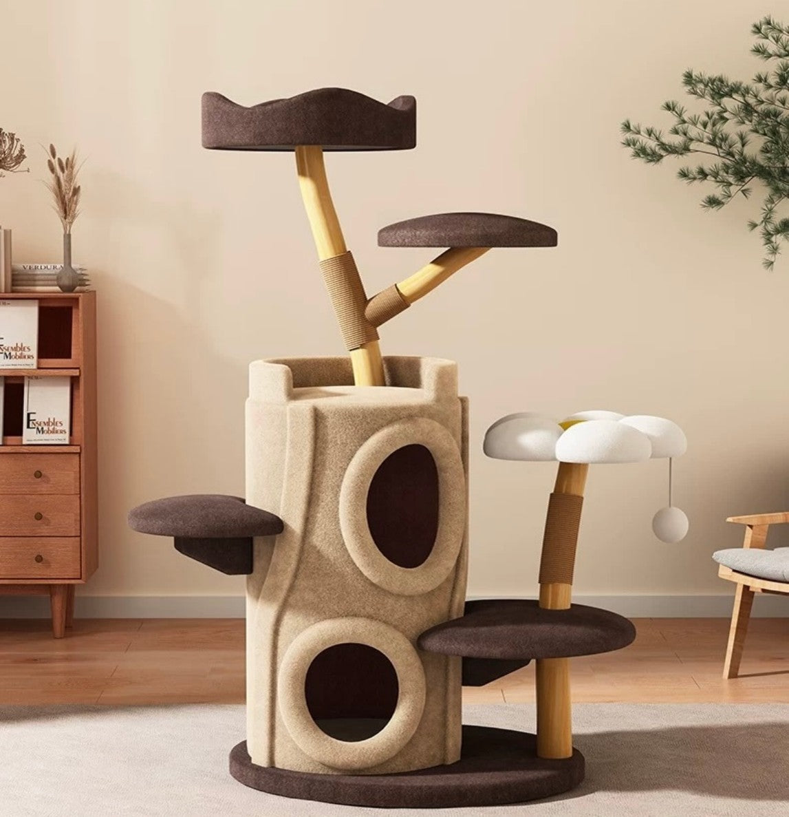 Multi-Level Cat Tree Tower – Cat Condo with Flower Perch and Hideaway
