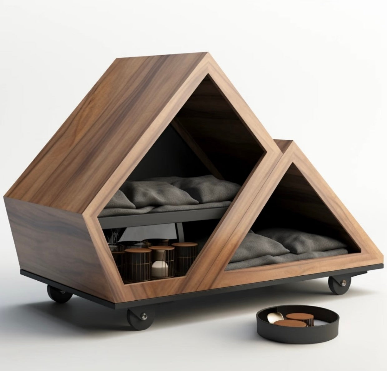 Geometric Rolling Pet House Cart – Portable Modern Dog & Cat Shelter