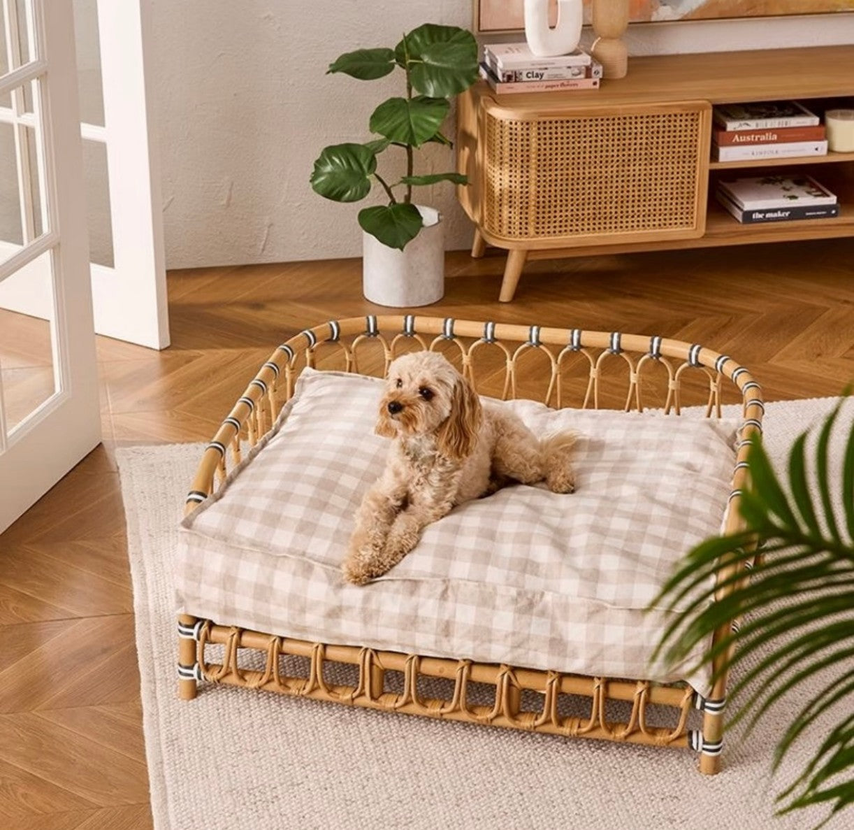 Rattan Dog Bed – Handcrafted Pet Sofa with Plush Cushion