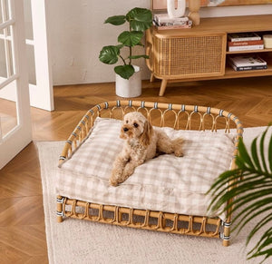 Rattan Dog Bed – Handcrafted Pet Sofa with Plush Cushion