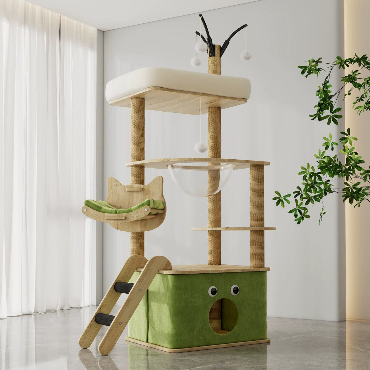 Modern Cat Tree Tower – Multi-Level Cat Condo with Ladder and Perches